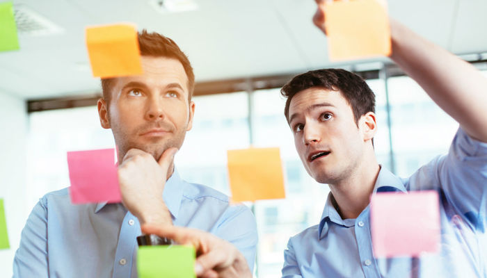 Man discussing business names