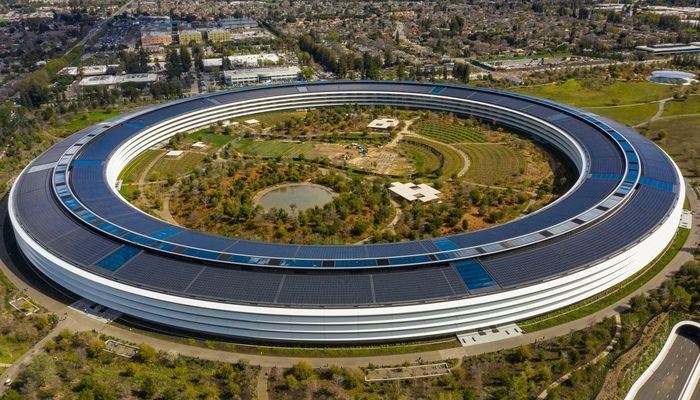 Aerial shot of Apple Headquarters at Cupertino