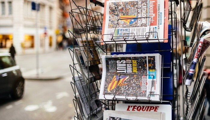 Details of Liberation French newspaper with news from Spain about the Catalonia Referendum and protests in Barcelona