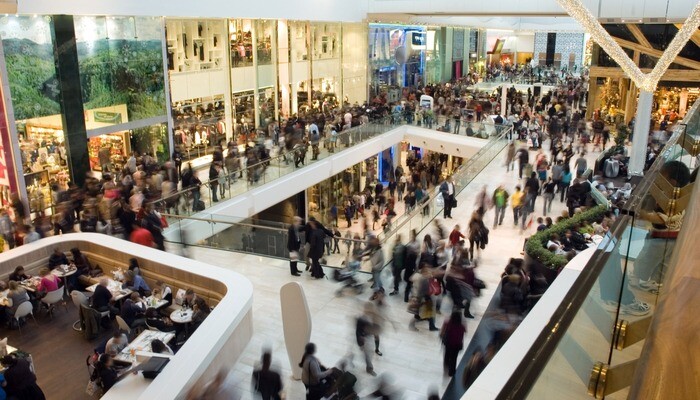 Interior of a busy shopping centre