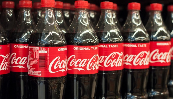 Closeup of Coca-Cola bottles