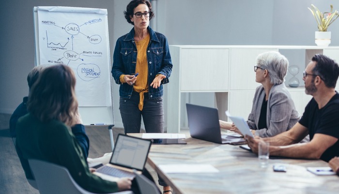 Businesswoman explaining her proposal to colleagues