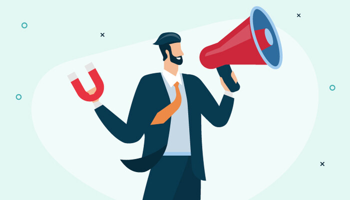 Illustration of a man holding a megaphone and a magnet